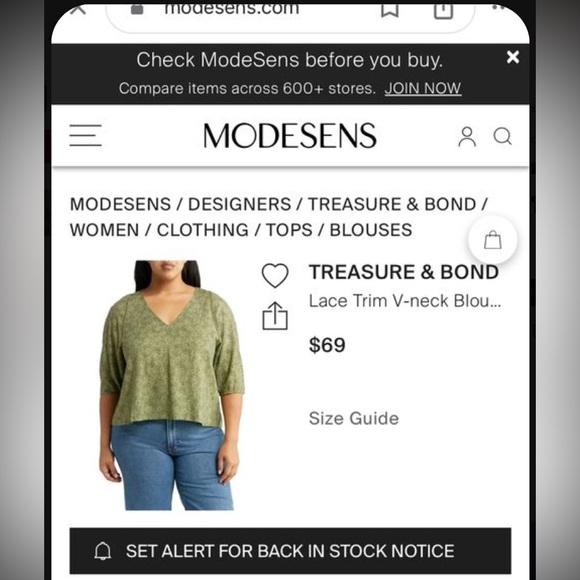 TREASURE & BOND Lace Trim V-neck Blouse in Green Rowan Floral - Picture 2 of 10